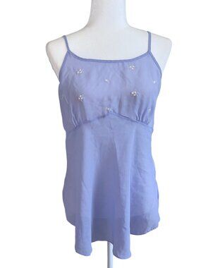 Vintage Y2K Lavender Floral Embroidered Sheer Slip Top Small Fairycore, Coquette